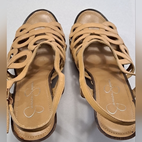 Jessica Simpson Nude Open Toe Leather Sandals Size 7 1/2 - Picture 4 of 12